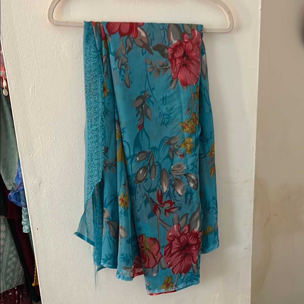 Floral Blue and Red sari